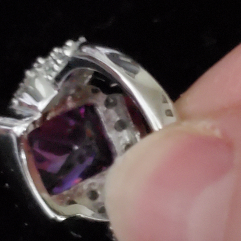 Silvertone Ring With Large Rectangular Purple Sto… - image 6